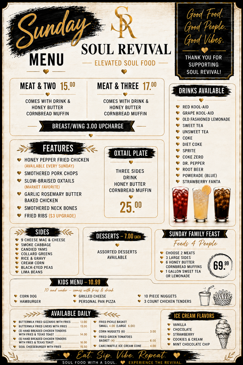 Soul Revival Sunday menu