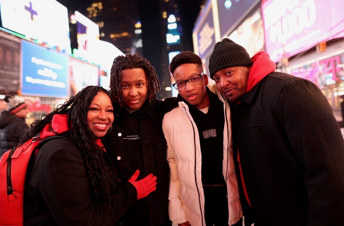 Family at Times Square celebrating Soul Revival